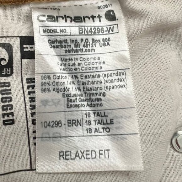 Carhartt Rugged Flex Relaxed Fit Brown Twill Work Pants Women's Size 18 Tall - Picture 8 of 8